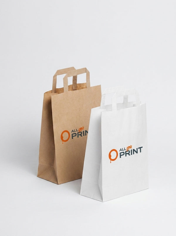 Muster Papiertragetasche mit Flachhenkel braun weiss