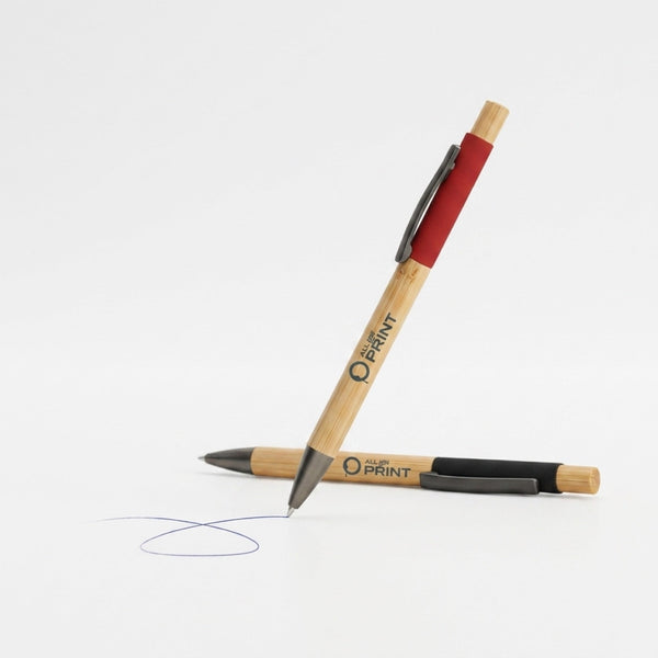 Échantillon stylo bille bambou, coloré avec éléments alu