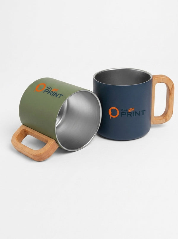 Camping-Becher mit Holzhenkel, recycelt