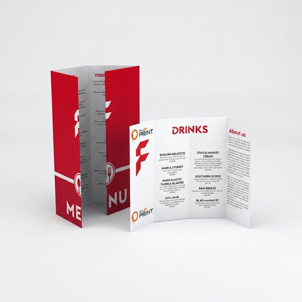 Cartes de menus et boissons, pli fenetre 3 plis