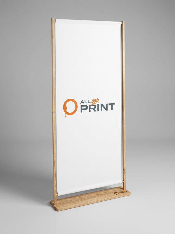 Stand banner en bois, système avec impression