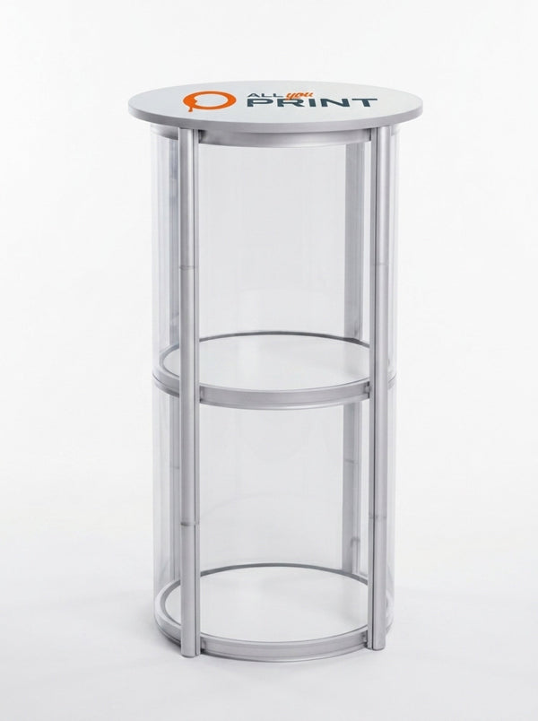 Stehtisch mit Vitrine, System inkl. Druck