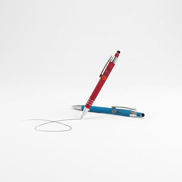 Echantillon stylo bille metal avec Softtouch, stylet et 3 anneaux