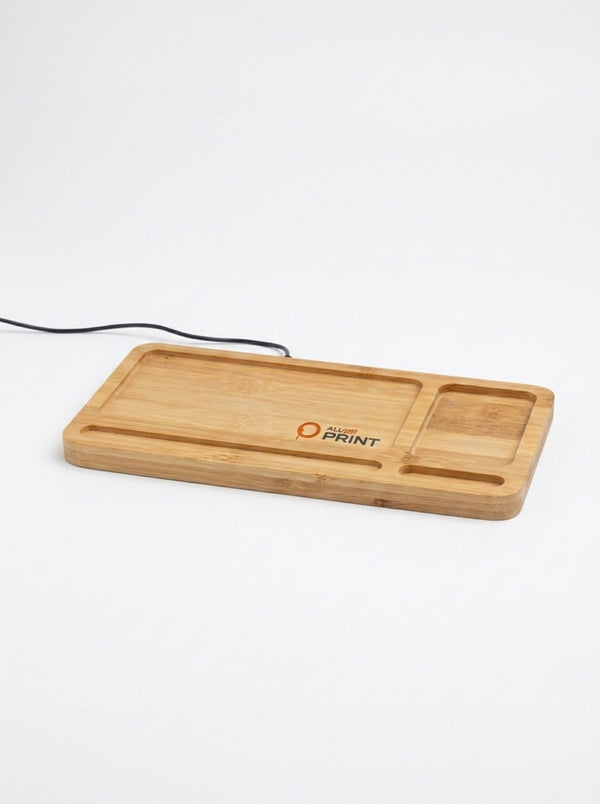 Organiseur de bureau avec chargeur sans fil, bambou