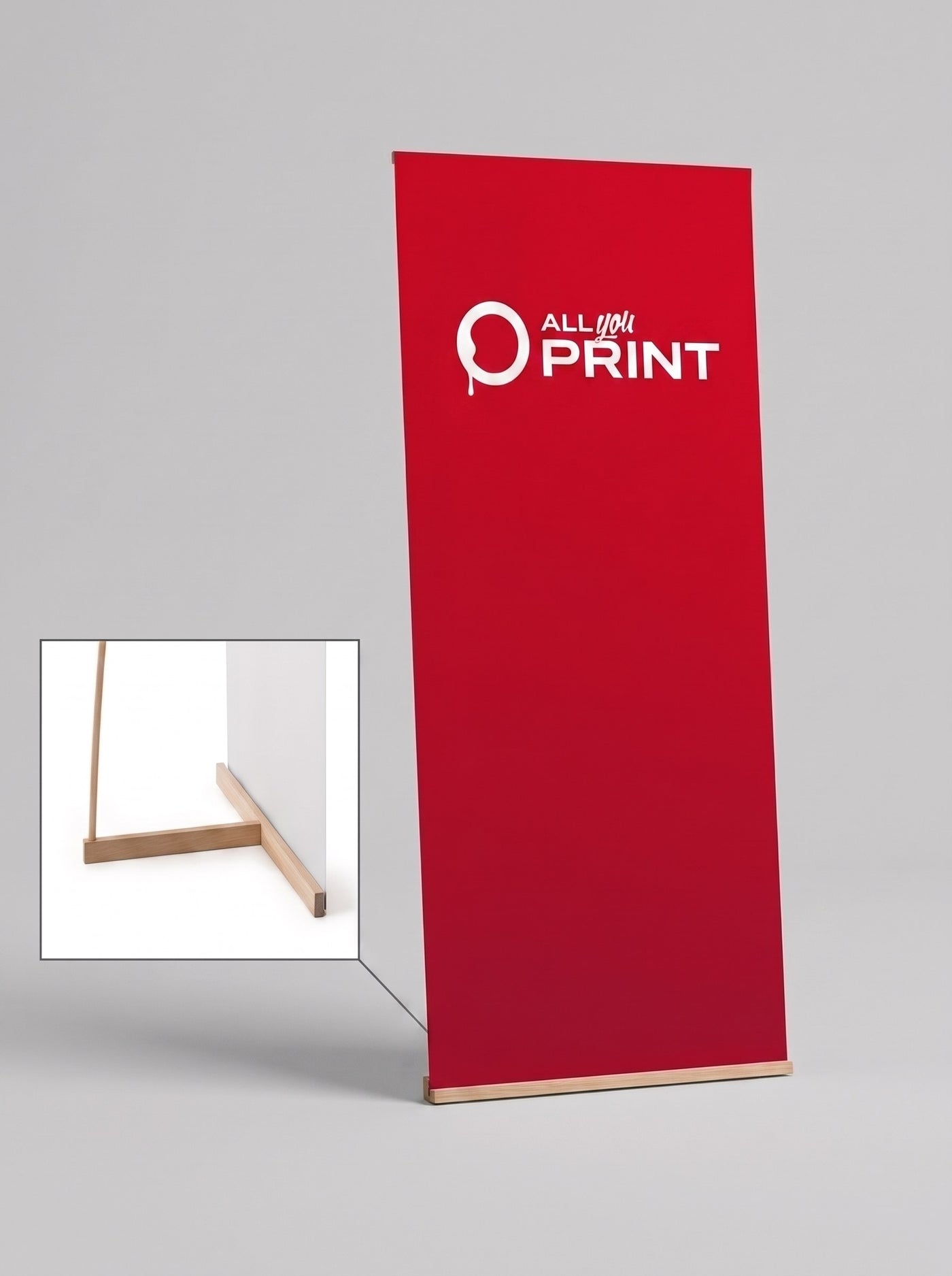 L-Banner legno con listelli in legno, sistema con stampa