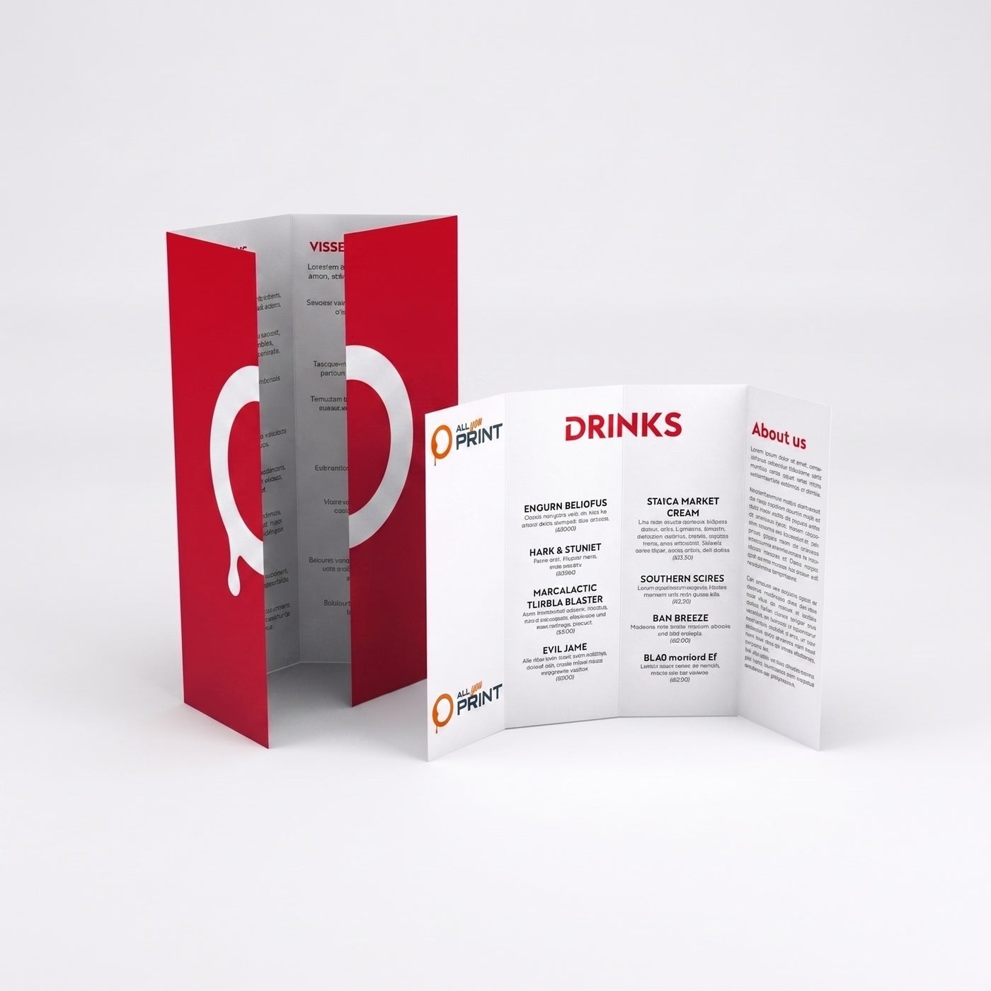 Carte menu e bevande, piega a finestra a 3 ante